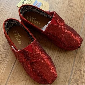 Toddler girl red glitter Toms.